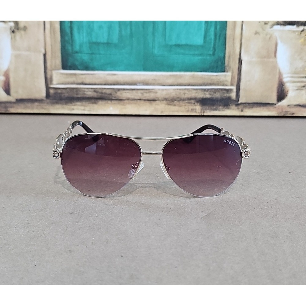 Guess Sunglass Mens Gold Metal Aviator, Brown Tortoise Gradient Frame GF0257 32F